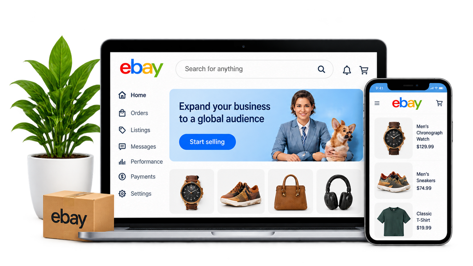 eBay training dashboard on laptop and mobile