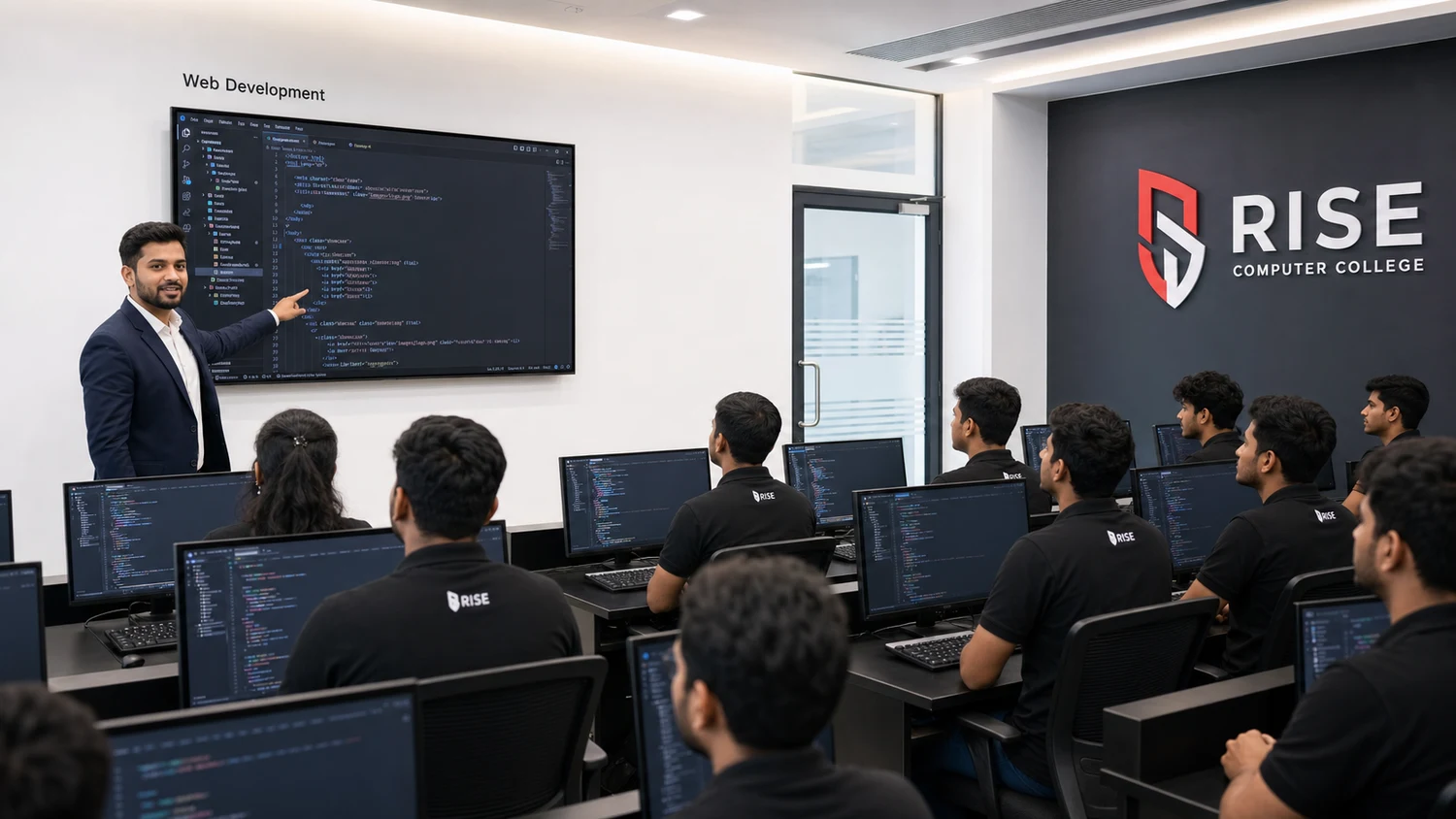 RCC instructor teaching web development in a modern computer classroom