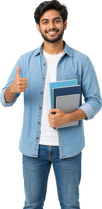 Online learning adviser holding books