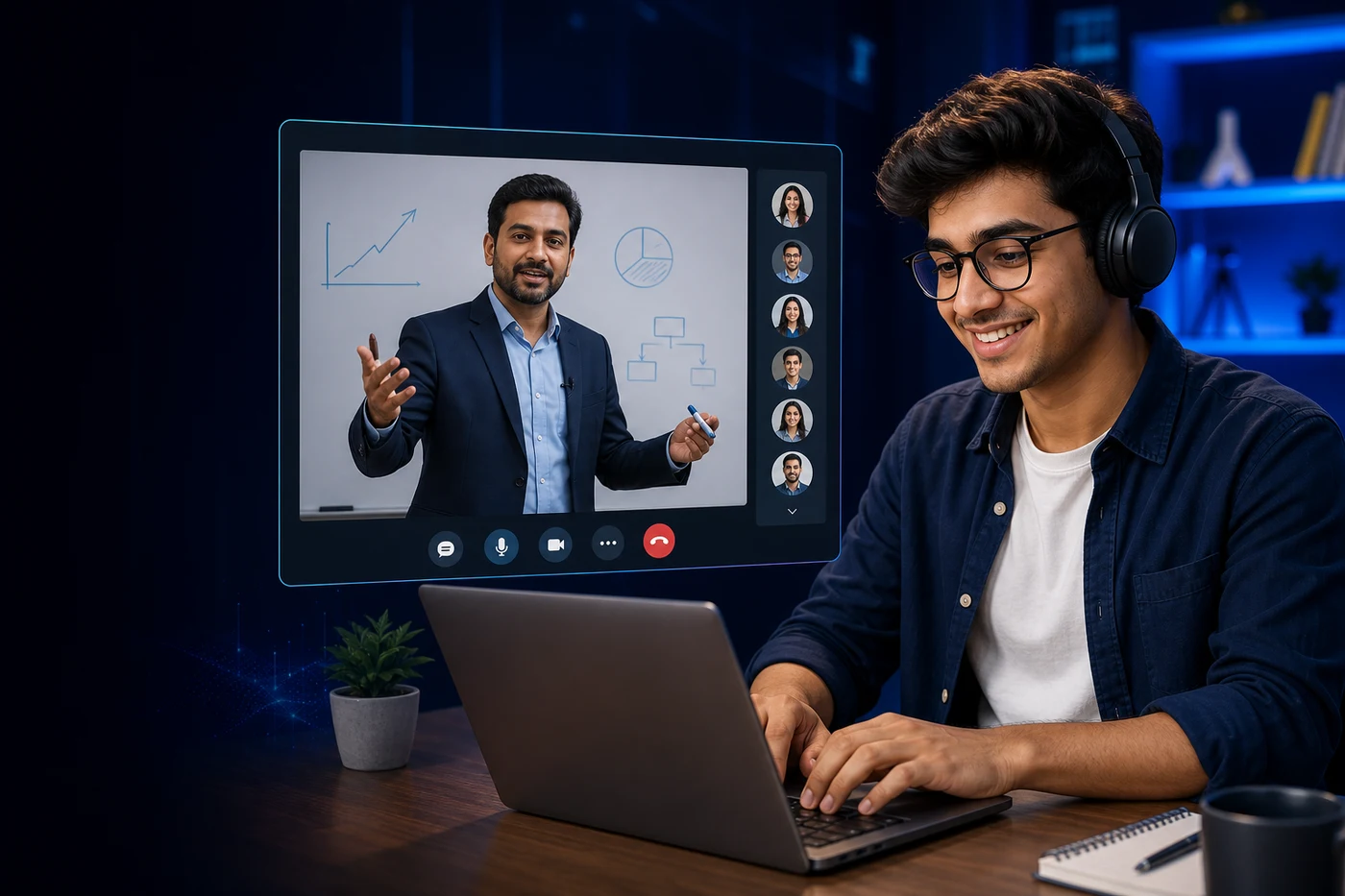 Student attending a live online class with an RCC instructor