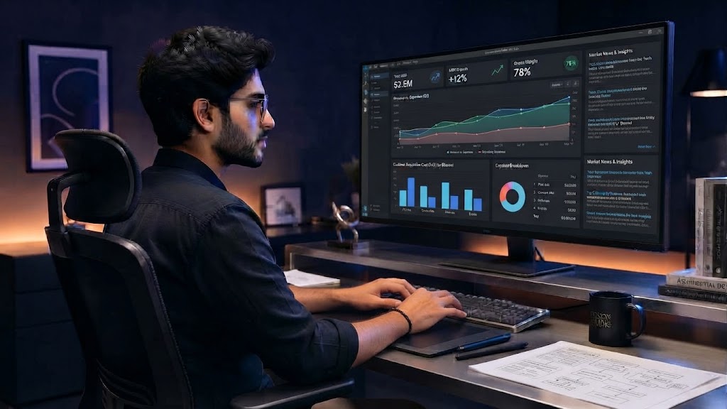 Software developer working at a professional workstation