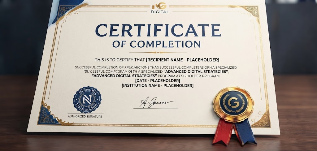 Premium course completion certificate with ribbon